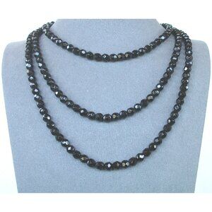 Vintage Single Strand Faceted Black Glass Bead Necklace 50"